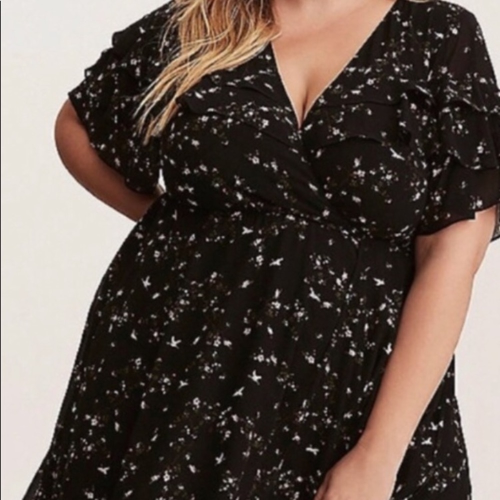 Torrid Chiffon Bird Print Black Dress Size 1
